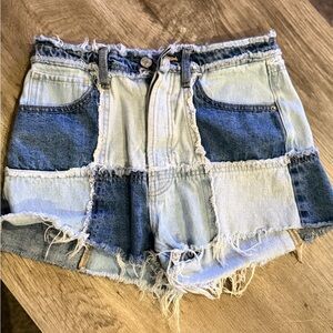 wild fable Patchwork Denim Cutoff Shorts - Light Blue & Dark Blue